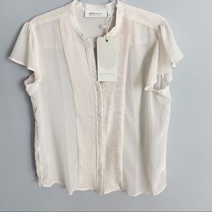 LaBellum Hillary Scott Flutter Sleeve Sheer Blouse